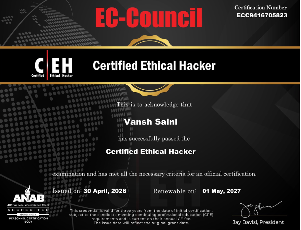 Certified Ethical Hacker (CEH) full certificate
